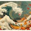 Japan inspirerat målat motiv Vå med inslag av blommor Japansk Våg Poster – Alla posters Roosmark av Caroline Roosmark