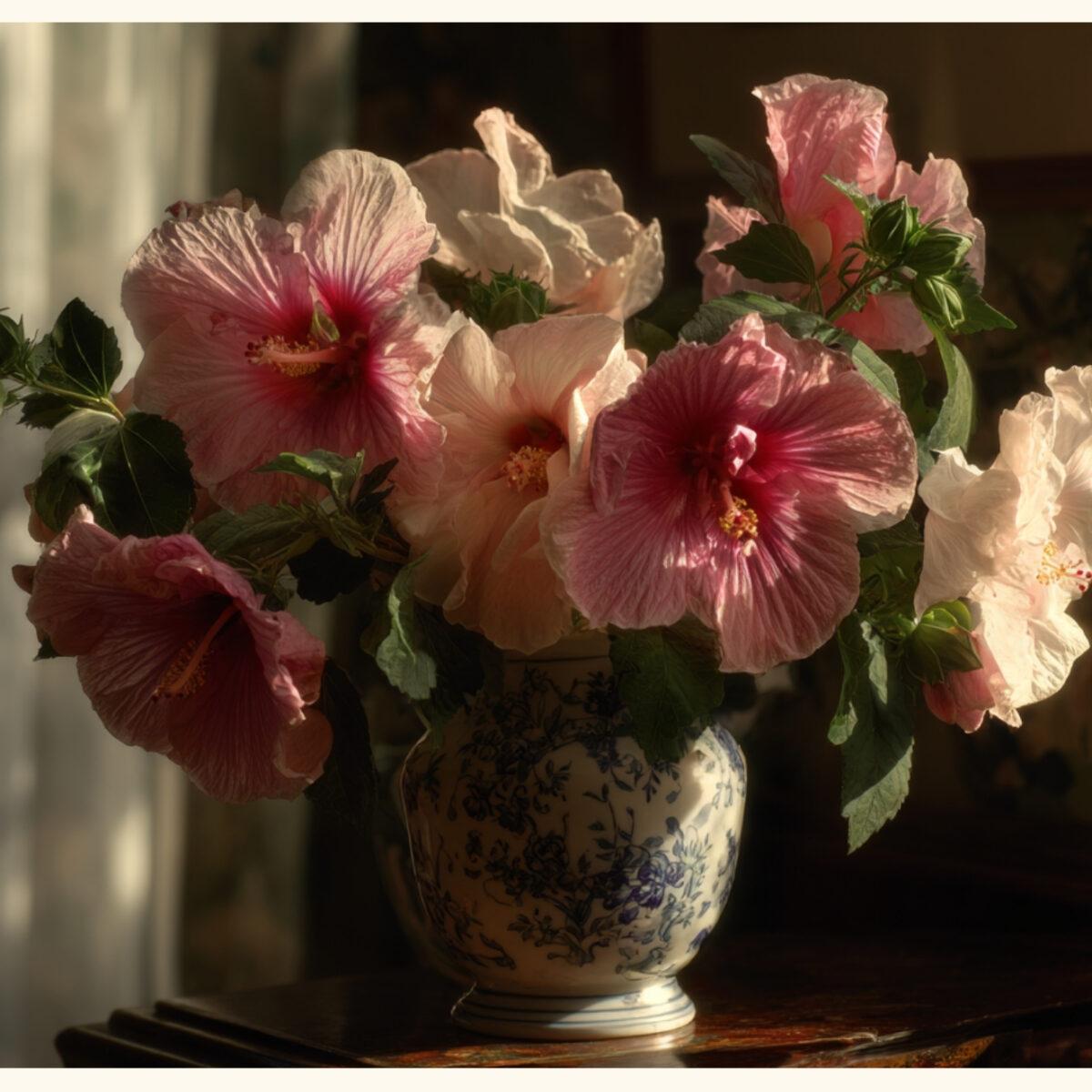 Blommor Hibiscus i vas Poster