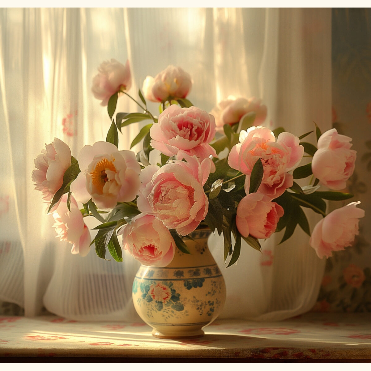 Blommor Pioner i vas Poster