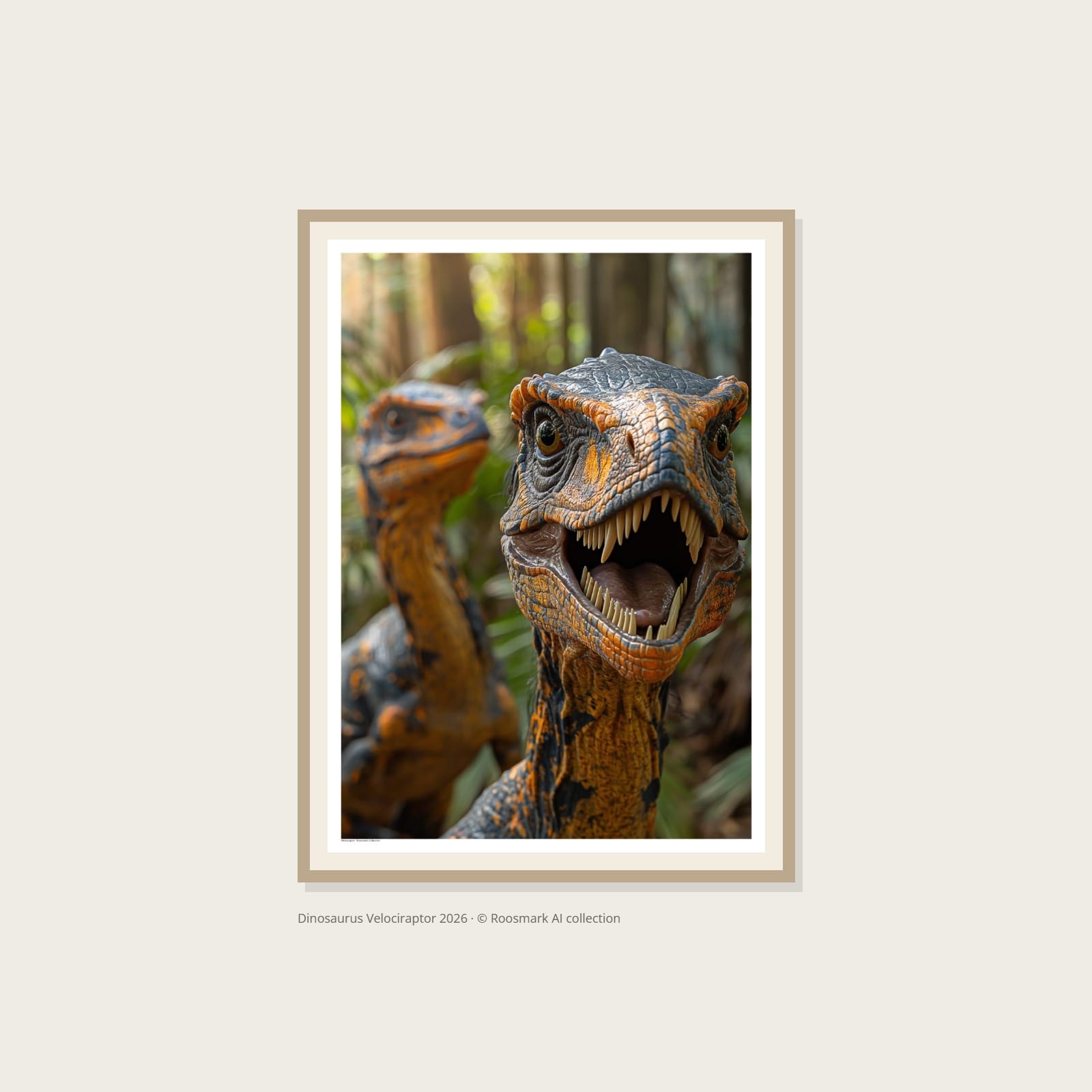 Velociraptor Alice och Kerstin 50x70 Dinosaurus Velociraptor Poster – Alla posters Roosmark av Caroline Roosmark