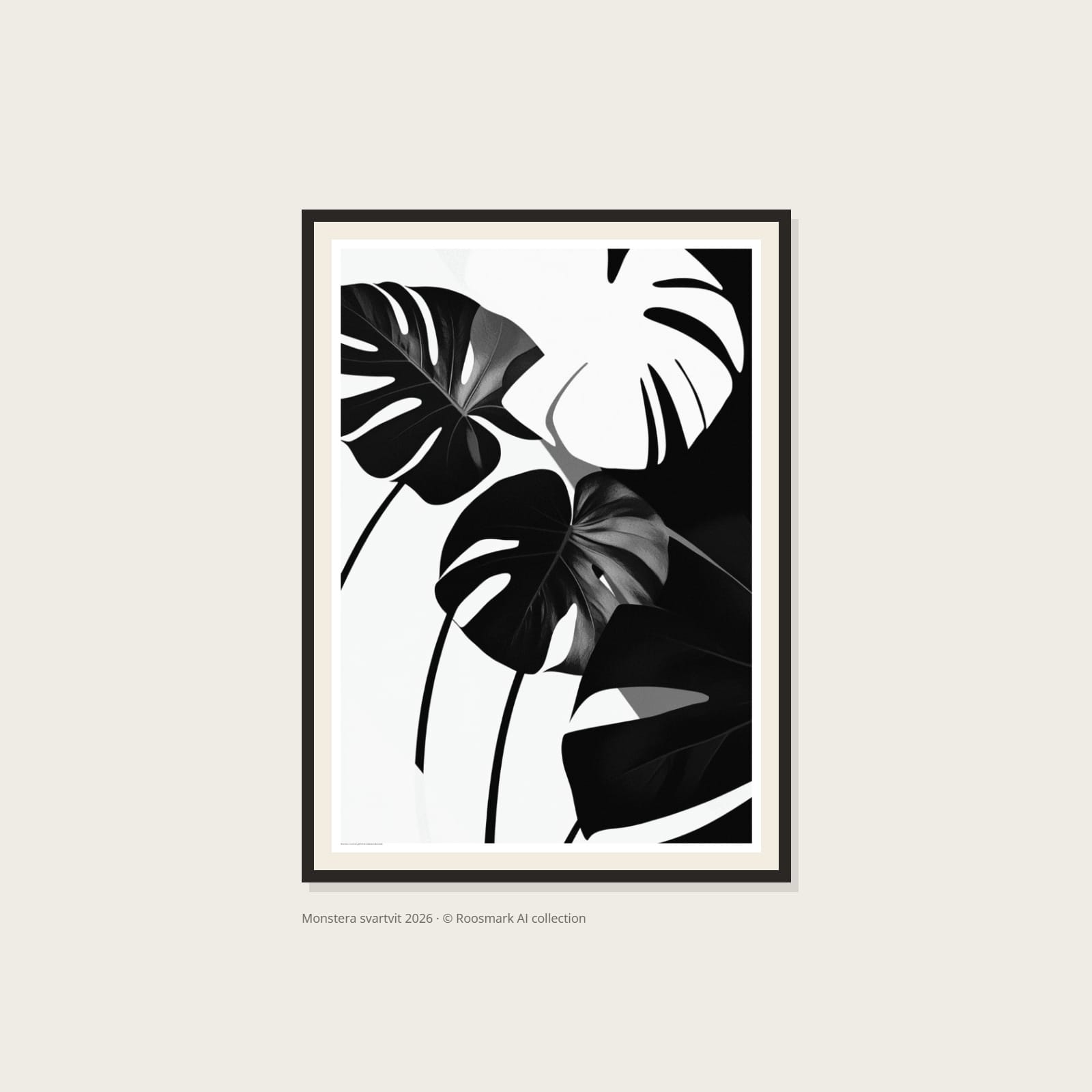 Monstera i svart och grått Poster Monstera svartvit Poster – Alla posters Roosmark av Caroline Roosmark