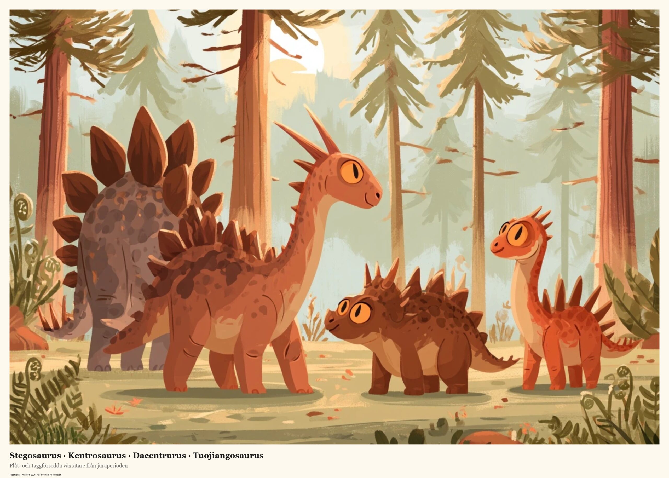Taggryggar i Kvällssol — Stegosaurus · Kentrosaurus · Dacentrurus · Tuojiangosaurus