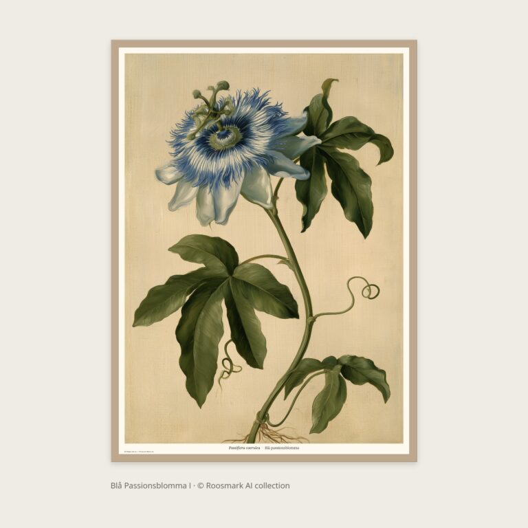 Blå Passionsblomma I – AI-poster ur Vägg Herbarium