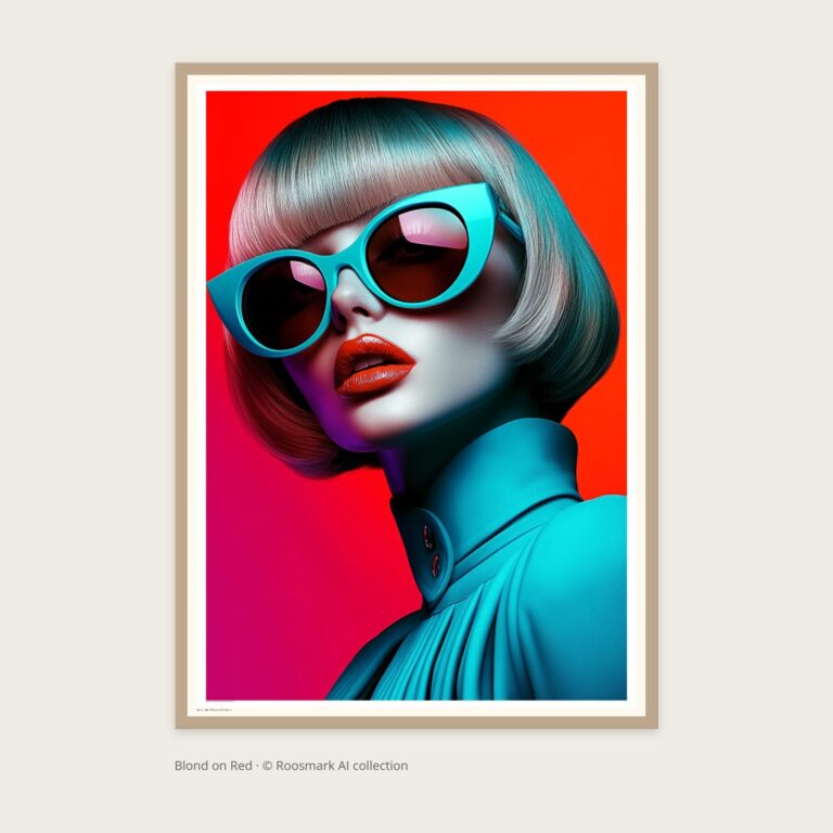 Blond on Red – AI-poster ur Vägg Neon